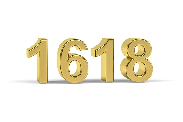 Número Dourado 1618 Ano 1618 Isolado Fundo Branco Renderização — Fotografia de Stock