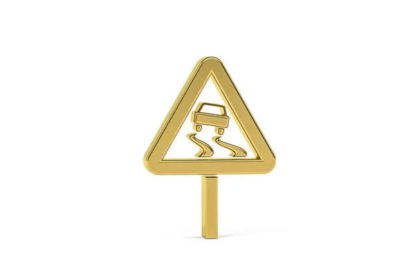 Золотий Дорожній Знак Ізольований Білому Тлі Рендеринга — стокове фото