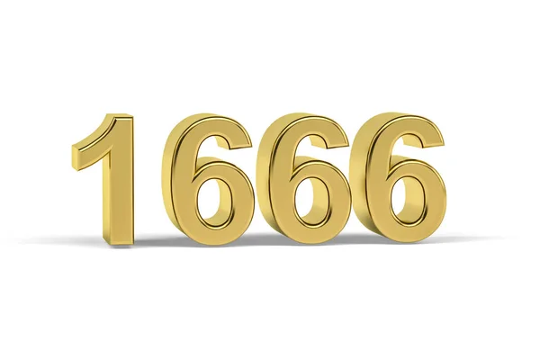 Złoty Numer 1666 Rok 1666 Odizolowany Białym Tle Renderowanie — Zdjęcie stockowe