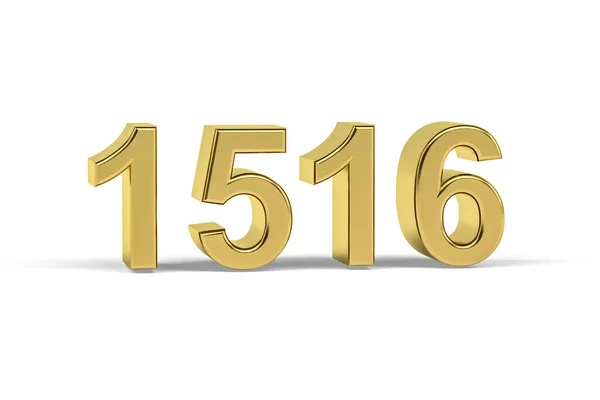 Golden Number 1516 Year 1516 Isolated White Background Render — Stock Photo, Image