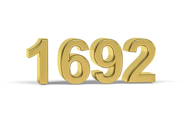 Número Dourado 1692 Ano 1692 Isolado Fundo Branco Renderização — Fotografia de Stock