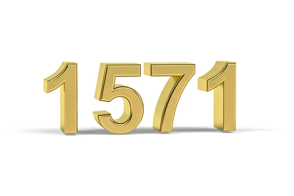 Número Dourado 1571 Ano 1571 Isolado Fundo Branco Renderização — Fotografia de Stock