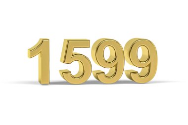 Altın 3D numara 1599 - 1599 yılı beyaz arka planda izole edilmiş - 3D görüntüleme