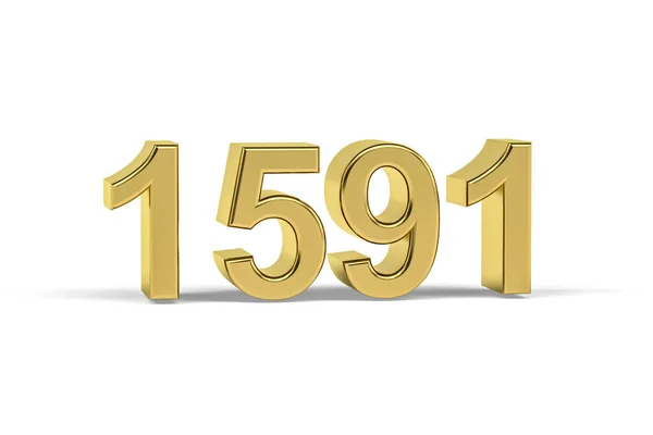 Golden Number 1591 Anno 1591 Isolato Sfondo Bianco Rendering — Foto Stock