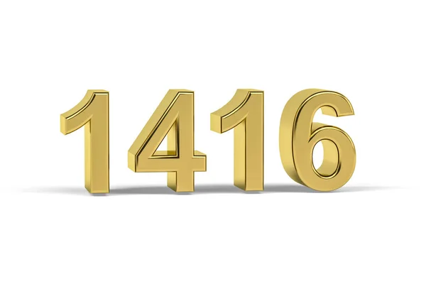 Golden Number 1416 Anno 1416 Isolato Sfondo Bianco Rendering — Foto Stock