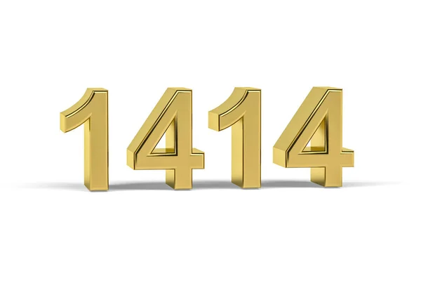 Golden Number 1414 Year 1414 Isolated White Background Render — Stock Photo, Image