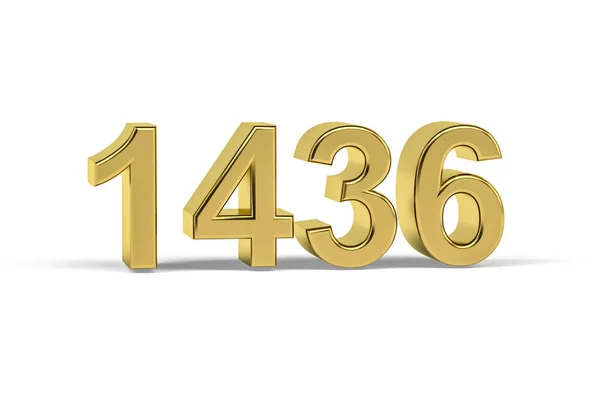 Golden Number 1436 Anno 1436 Isolato Sfondo Bianco Rendering — Foto Stock