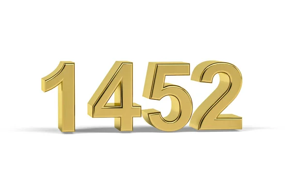 Golden Number 1452 Anno 1452 Isolato Sfondo Bianco Rendering — Foto Stock