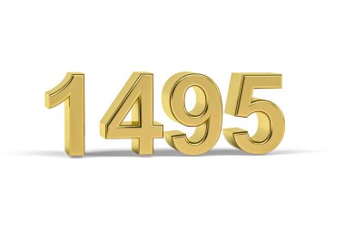 Altın 3D numara 1495 - 1495 yılı beyaz arka planda izole edilmiş - 3D görüntüleme