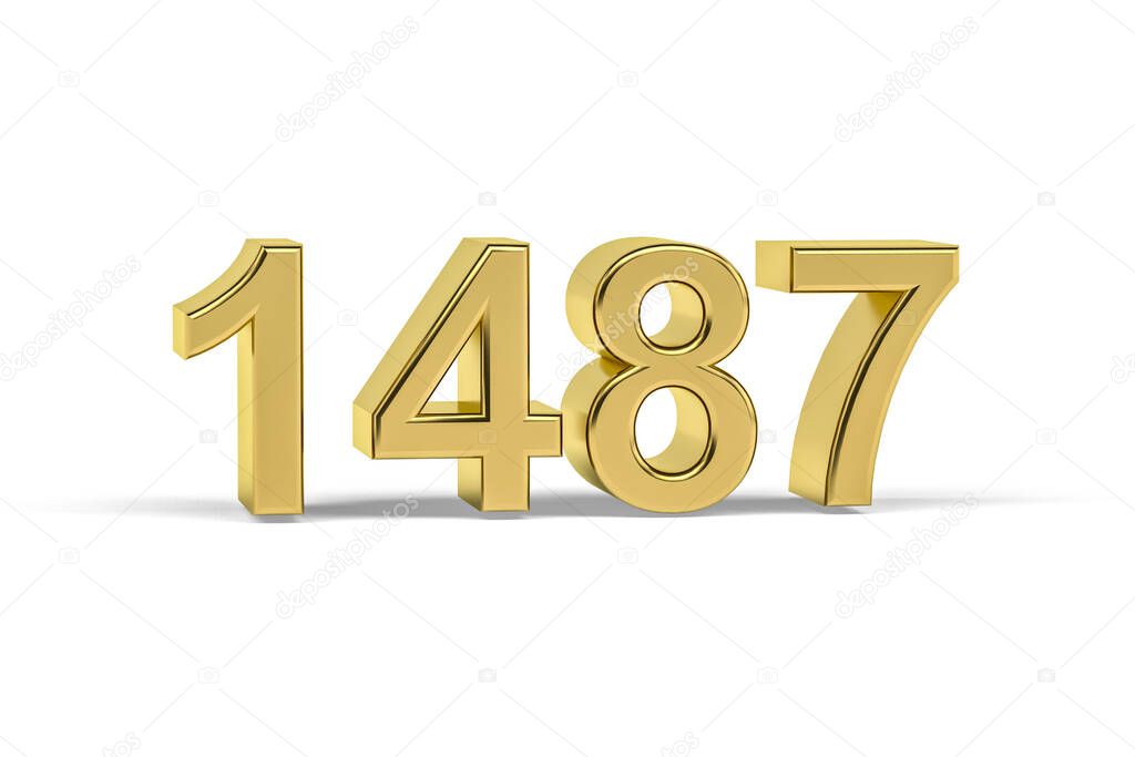 Golden 3d number 1487 - Year 1487 isolated on white background - 3d render
