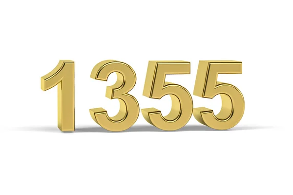 Golden Numero 1355 Anno 1355 Isolato Sfondo Bianco Rendering — Foto Stock