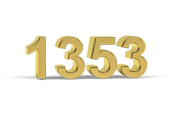 Golden Numero 1353 Anno 1353 Isolato Sfondo Bianco Rendering — Foto Stock