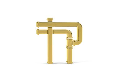 Beyaz arkaplanda izole edilmiş Altın 3d boru hattı simgesi - 3d oluşturma