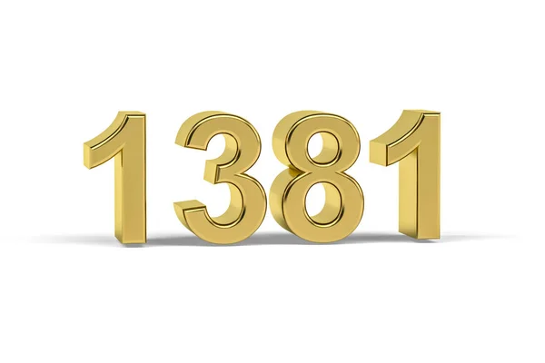 金色3D号1381 1381年 白色背景分离 3D渲染 — 图库照片