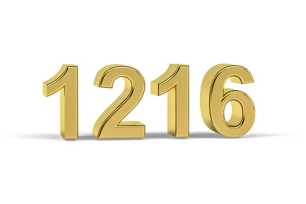 Golden Number 1216 Year 1216 Isolated White Background Render — Stock Photo, Image