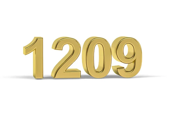 Gyllene Nummer 1209 1209 Isolerad Vit Bakgrund Render — Stockfoto
