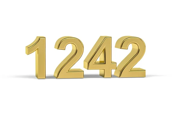 Golden Number 1242 Year 1242 Isolated White Background Render — Stock Photo, Image