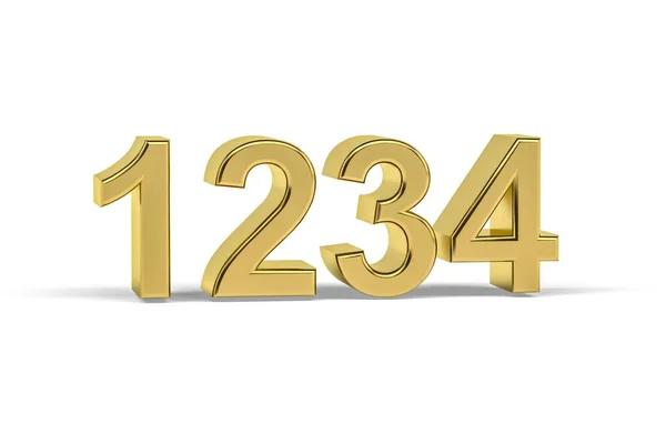 Golden Number 1234 Jaar 1234 Geïsoleerd Witte Achtergrond Render — Stockfoto