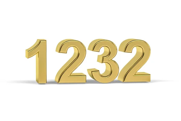 Número Dourado 1232 Ano 1232 Isolado Fundo Branco Renderização — Fotografia de Stock