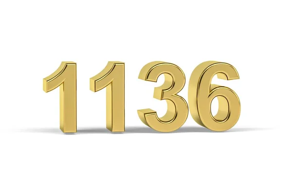 Golden Number 1136 Year 1136 Isolated White Background Render — Stock Photo, Image