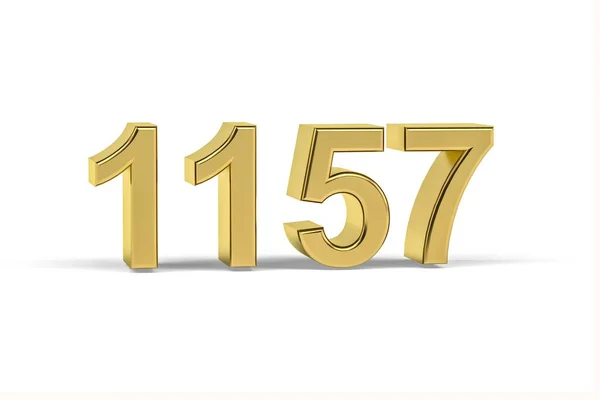 Número Dourado 1157 Ano 1157 Isolado Fundo Branco Renderização — Fotografia de Stock