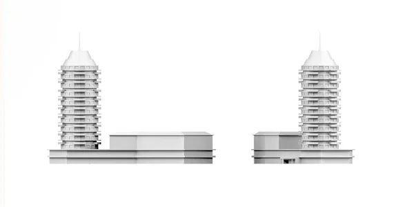 基于白色背景的城市建筑模型 3D渲染 复制空间 — 图库照片