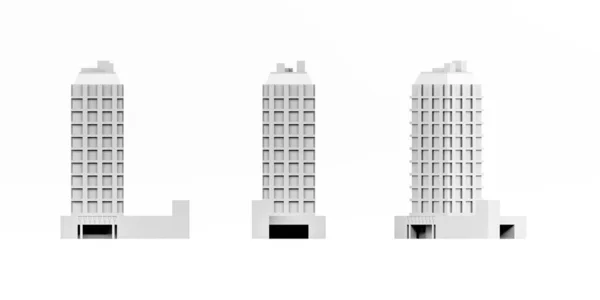 Maqueta Del Edificio Ciudad Sobre Fondo Blanco Render Espacio Copia — Foto de Stock