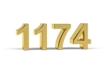 Altın 3D numara 1174 - 1174 Yılı Beyaz zemin üzerinde izole edilmiş - 3D görüntüleme