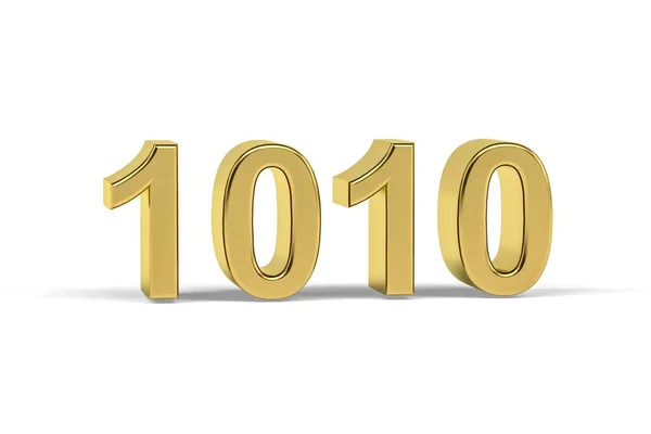 Gyllene Nummer 1010 1010 Isolerad Vit Bakgrund Render — Stockfoto