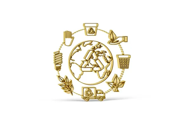 Золота Іконка Дня Землі Ізольована Білому Тлі Рендеринга — стокове фото
