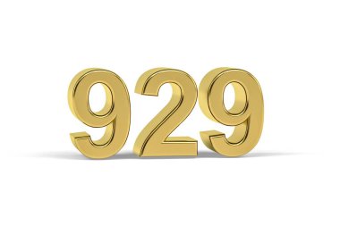 Altın 3D numara 929 - 929 yılı beyaz arka planda izole edildi - 3D oluşturma