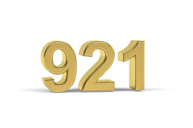 Altın 3D numara 921 - 921 Yılı Beyaz zemin üzerinde izole edilmiş - 3D oluşturma