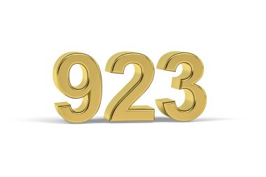 Altın 3D numara 923 - 923 yılı beyaz arkaplanda izole edilmiş - 3D görüntüleme