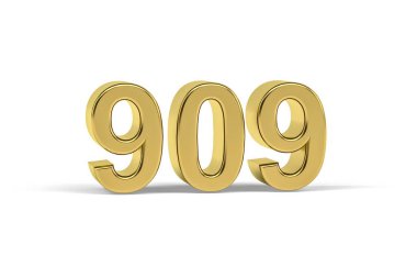 Altın 3D numara 909 - 909 yılı beyaz arka planda izole edildi - 3D oluşturma