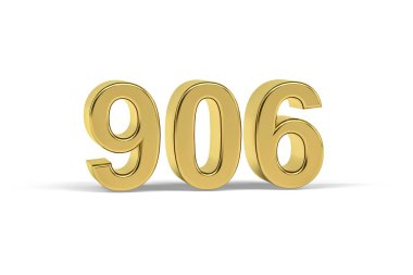Altın 3D numara 906 - 906 yılı beyaz arkaplanda izole edilmiş - 3D görüntüleme