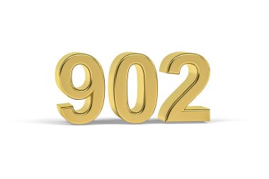 Altın 3D numara 902 - 902 yılı beyaz arkaplanda izole edilmiş - 3D görüntüleme