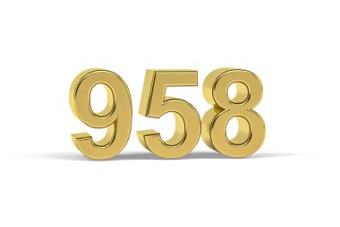 Altın 3D numara 958 - 958 yılı beyaz arkaplanda izole edilmiş - 3D görüntüleme