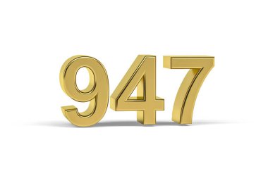 Altın 3D numara 947 - 947 yılı beyaz arka planda izole edildi - 3D görüntüleme