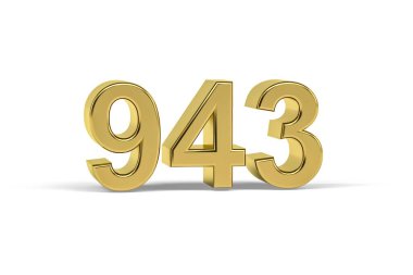 Altın 3D numara 943 - 943 yılı beyaz arkaplanda izole edilmiş - 3D görüntüleme