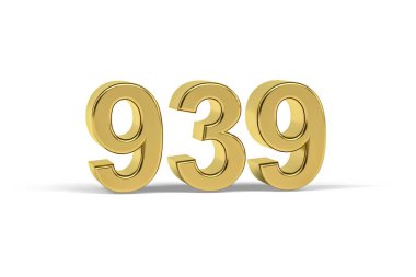 Altın 3D numara 939 - 939 yılı beyaz arka planda izole edildi - 3D oluşturma