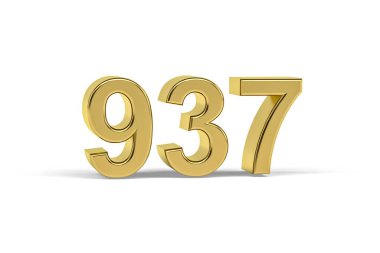 Altın 3D numara 937 - 937 yılı beyaz arka planda izole edilmiş - 3D görüntüleme