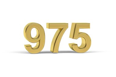 Altın 3D numara 975 - 975 yılı beyaz arkaplanda izole edilmiş - 3D görüntüleme