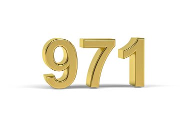 Altın 3D numara 971 - 971 yılı beyaz arkaplanda izole edilmiş - 3D görüntüleme