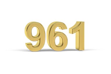 Altın 3D numara 961 - 961 yılı beyaz arka planda izole edildi - 3D oluşturma