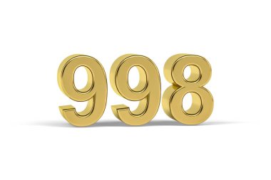 Altın 3D numara 998 - 998 yılı beyaz arkaplanda izole edilmiş - 3D görüntüleme