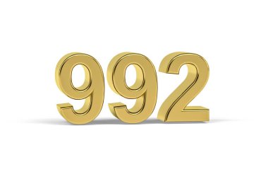 Altın 3D numara 992 - 992 yılı beyaz arka planda izole edilmiş - 3D görüntüleme