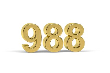 Altın 3D numara 988 - 988 yılı beyaz arka planda izole edilmiş - 3D görüntüleme