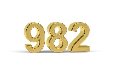 Altın 3D numara 982 - 982 yılı beyaz arka planda izole edilmiş - 3D görüntüleme