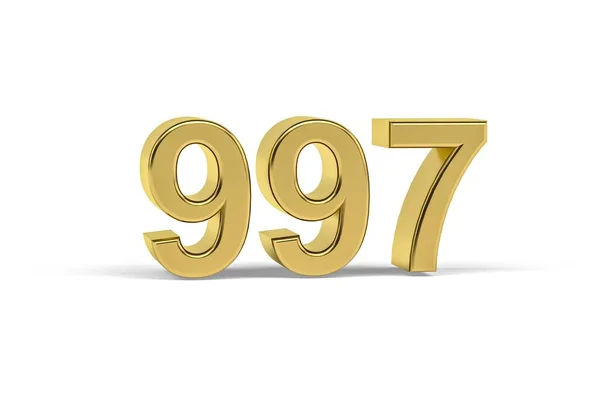 Golden Number 997 Year 997 Isolated White Background Render — 图库照片