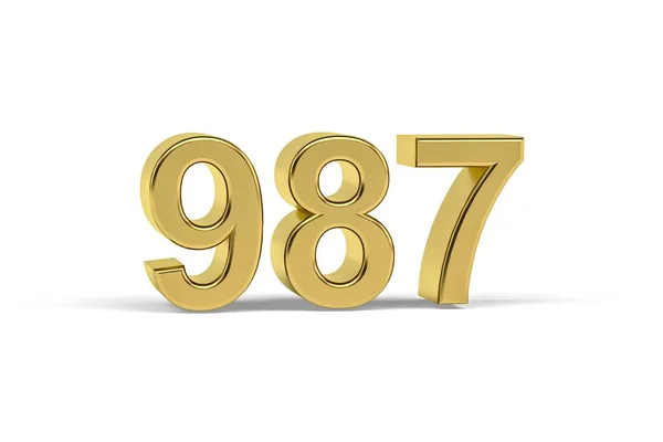 Golden Szám 987 987 Elszigetelt Fehér Alapon Render — Stock Fotó